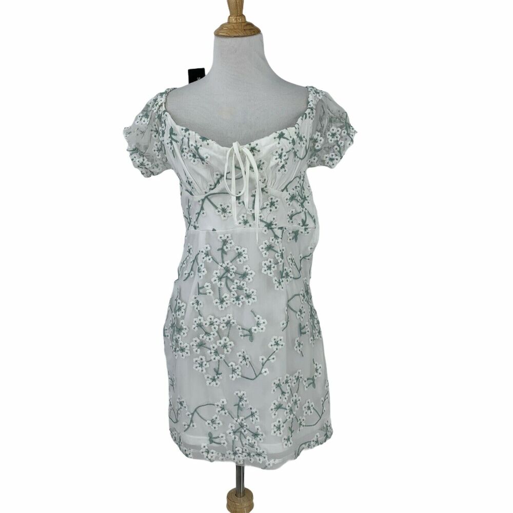 Sundae Muse Dress US6 AU10 Belle Floral Sheer Overlay Lined Ruffle Off Shoulder